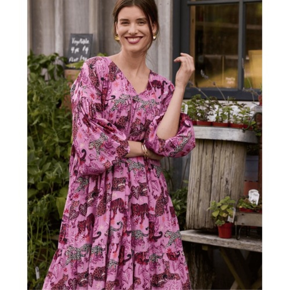 Printfresh Tiger Leopard Print Midi Dress Womens Pink Small